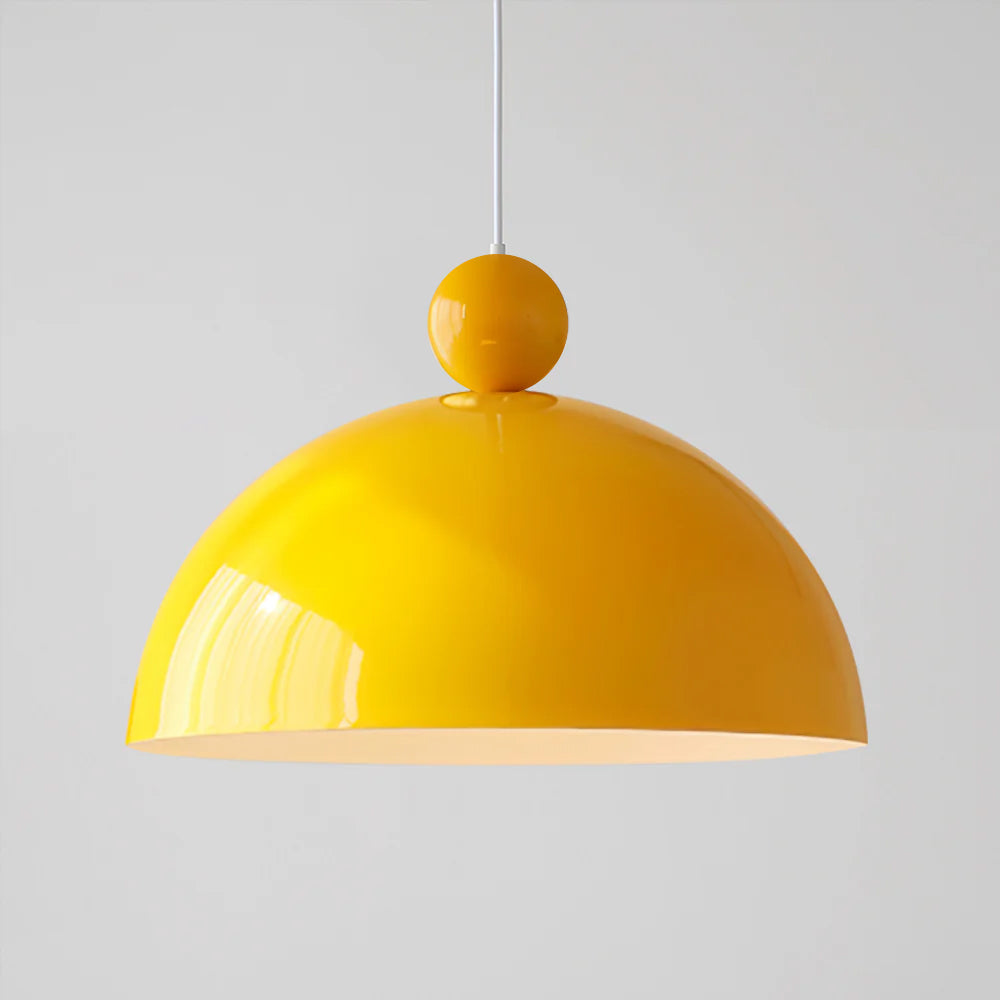 Posa Modern Minimalist Metal Pendant Lamp, Elegant Gold Finish, Colorful Orb Accent