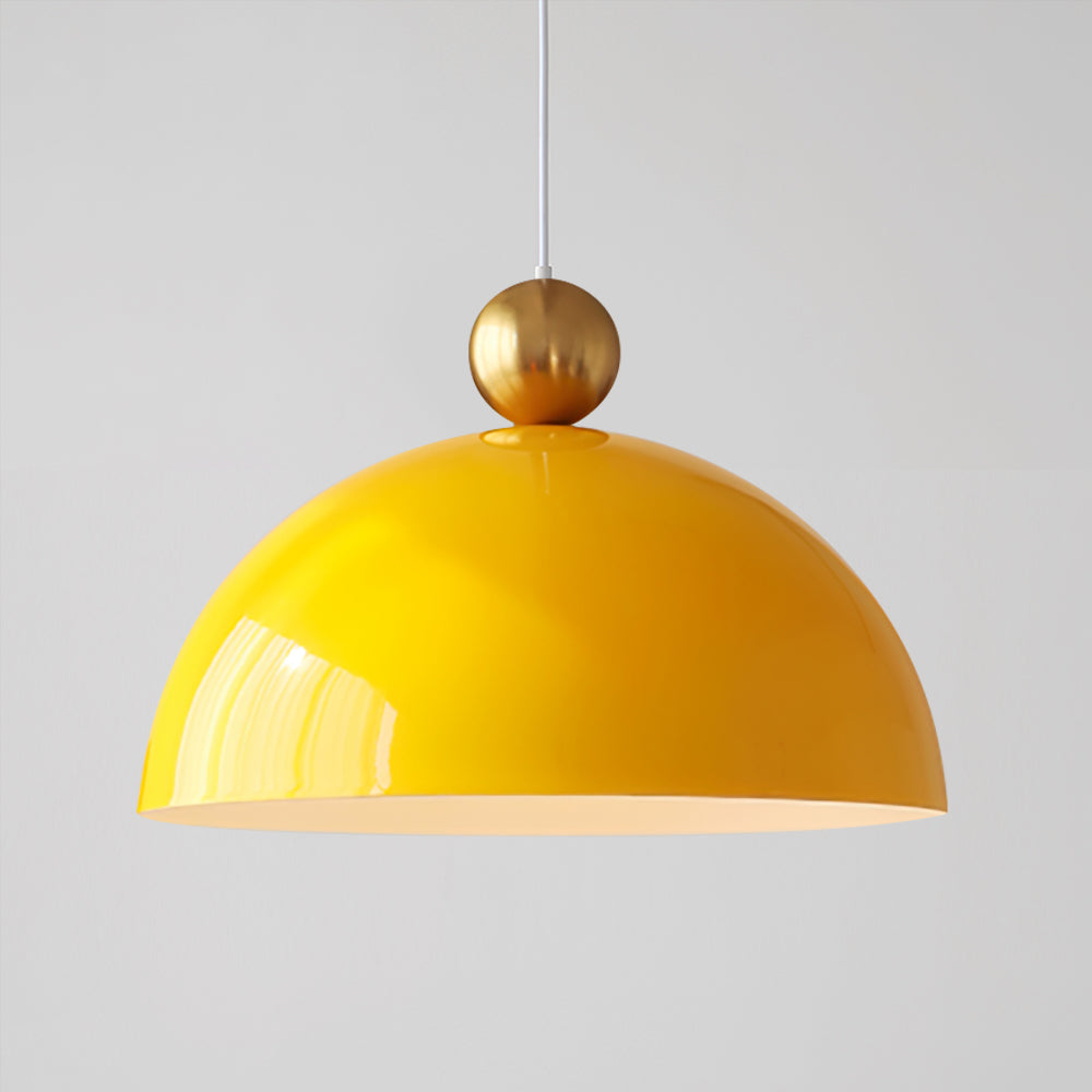 Posa Modern Minimalist Metal Pendant Lamp, Elegant Gold Finish, Colorful Orb Accent