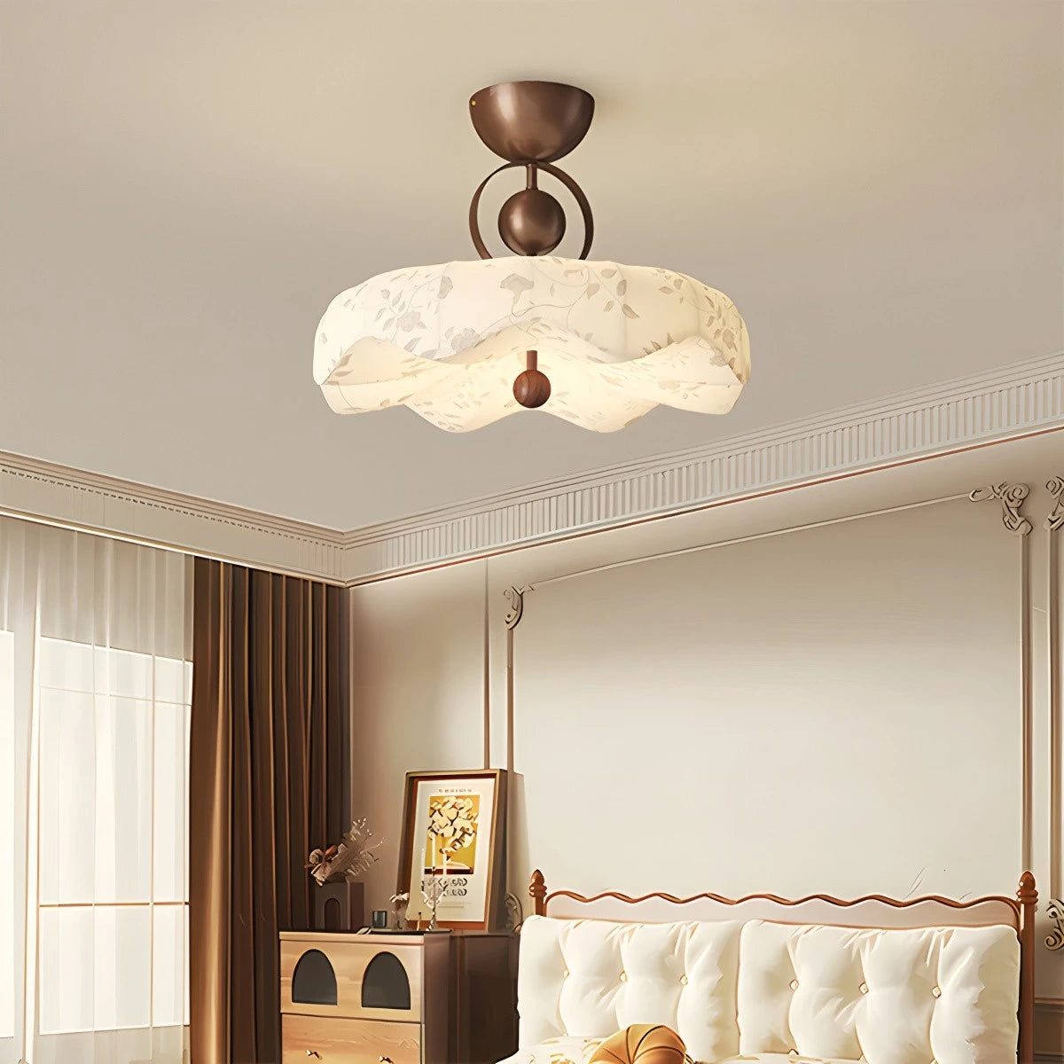 Antizer Flower Fabric Cover Ceiling Lamp for Bedroom