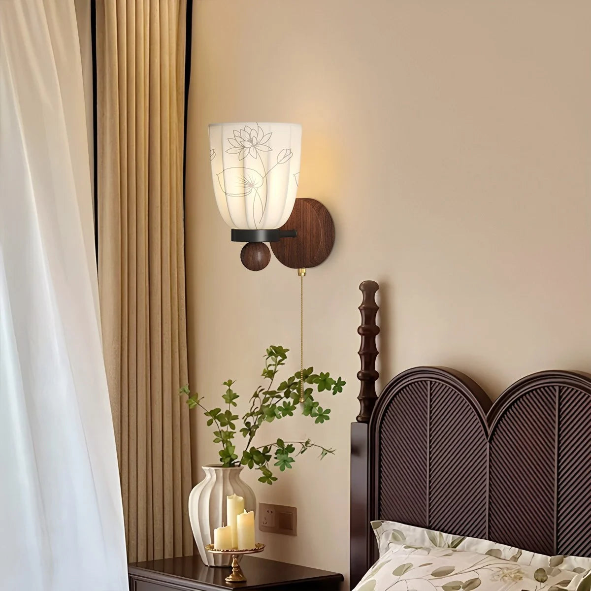 Antizer French Retro Fabric Wall Lamp for Bedroom