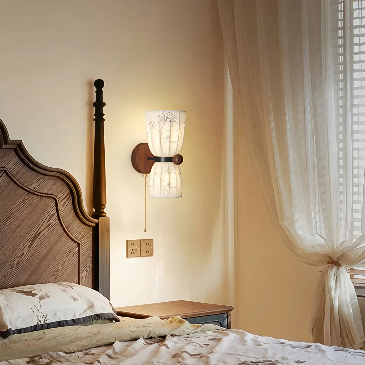 Antizer French Retro Fabric Wall Lamp for Bedroom