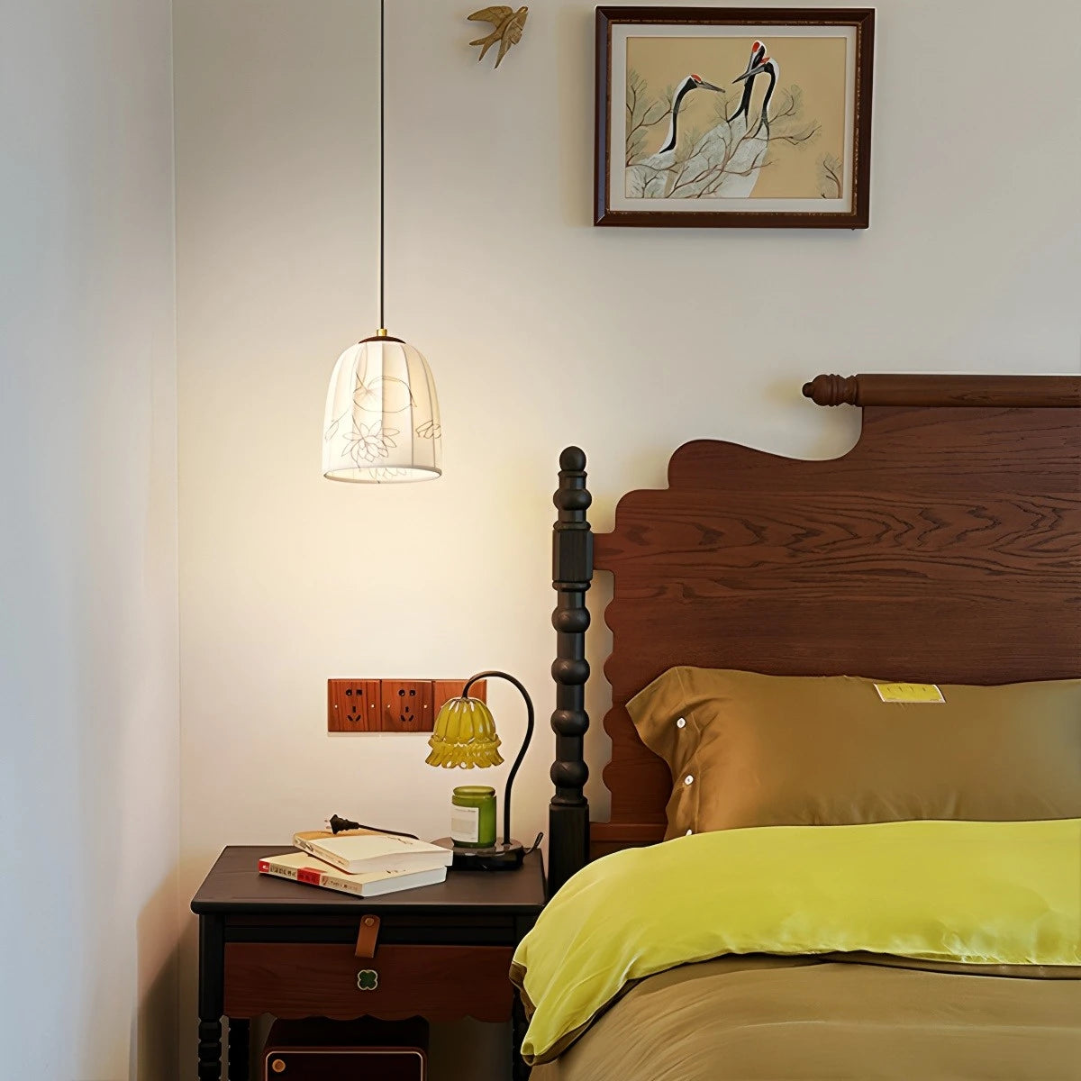 Antizer French Retro Fabric Wall Lamp for Bedroom