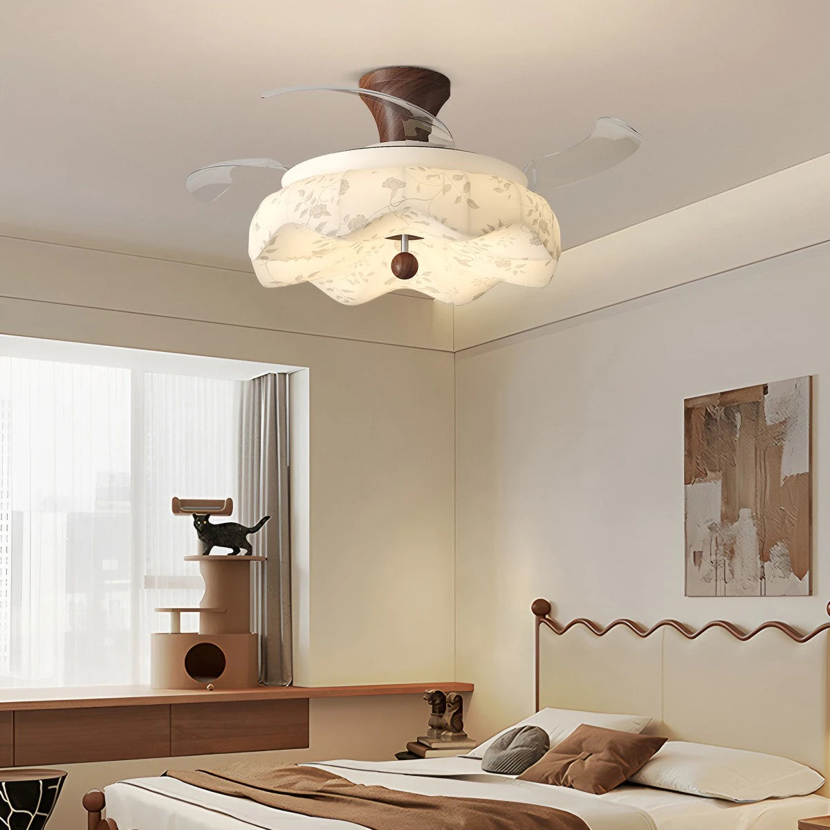 Antizer Fabric Retractable Ceiling Fan with LED Light