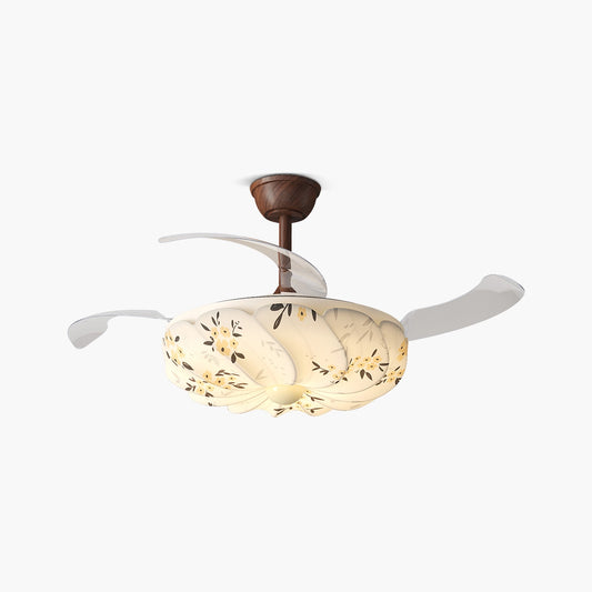 Antizer Floral Fabric Retractable Ceiling Fan Light