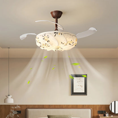 Antizer Floral Fabric Retractable Ceiling Fan Light