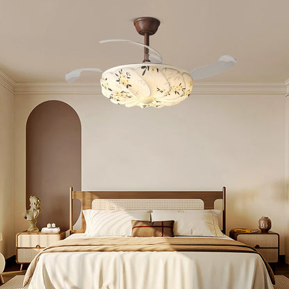 Antizer Floral Fabric Retractable Ceiling Fan Light