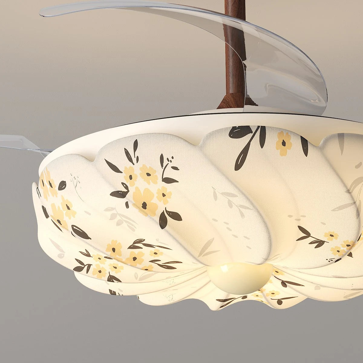 Antizer Floral Fabric Retractable Ceiling Fan Light