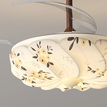 Antizer Floral Fabric Retractable Ceiling Fan Light