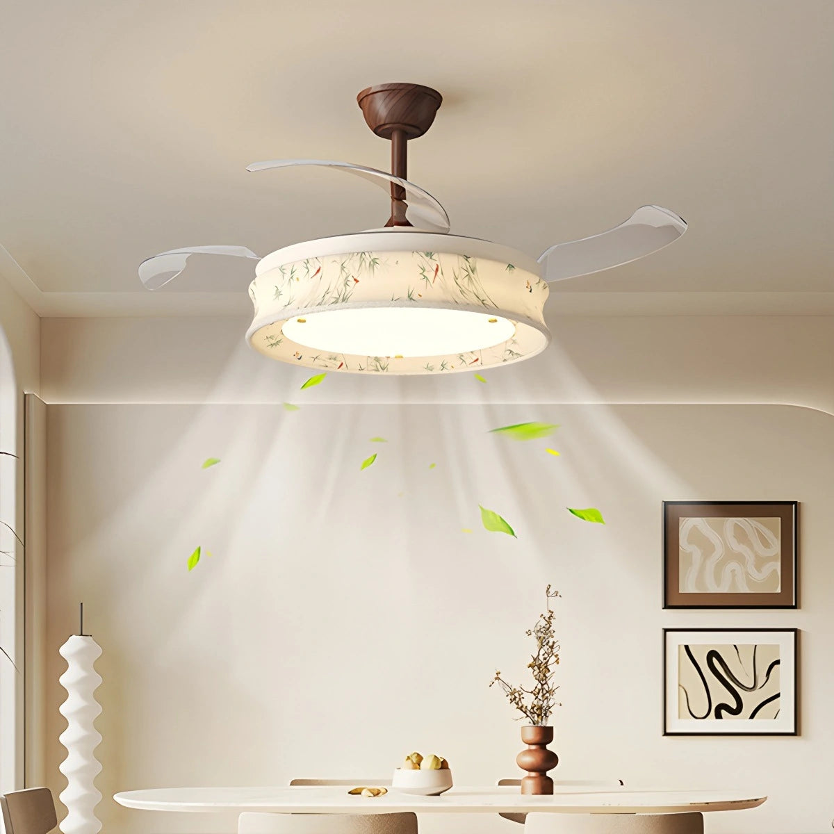 Antizer French Fabric Invisible Ceiling Fan Light