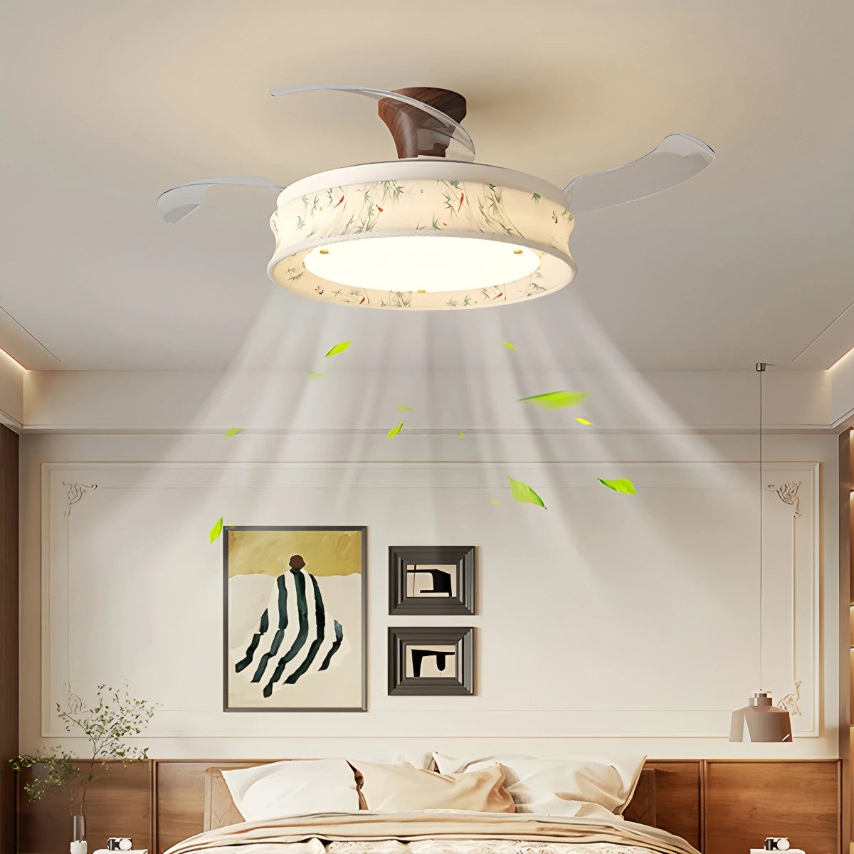 Antizer French Fabric Invisible Ceiling Fan Light