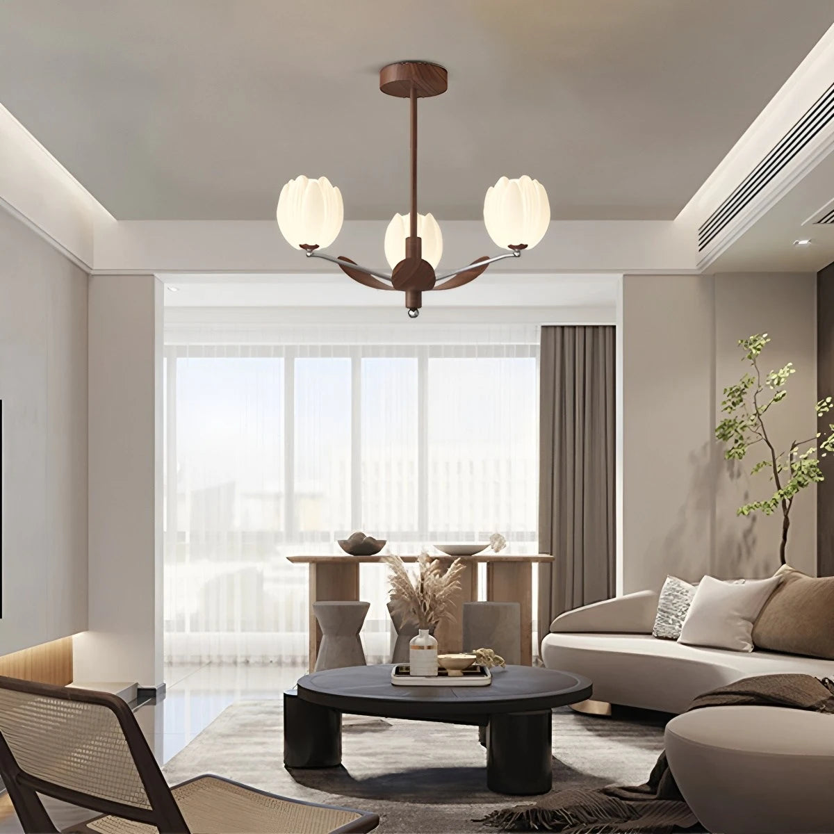 Antizer Retro Walnut Color Flower Chandelier for Living Room