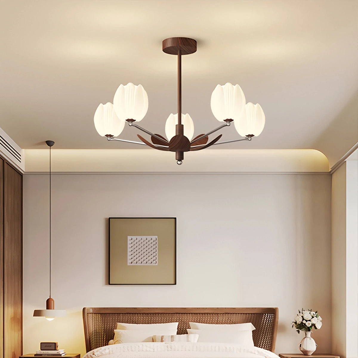 Antizer Retro Walnut Color Flower Chandelier for Living Room