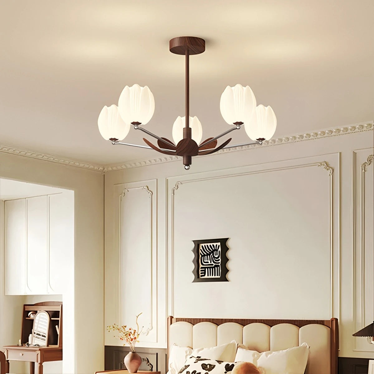 Antizer Retro Walnut Color Flower Chandelier for Living Room
