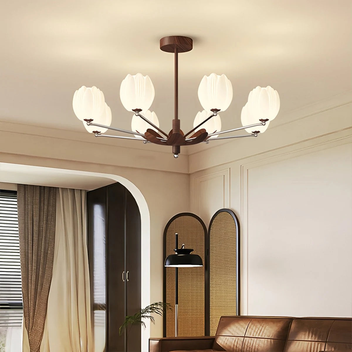 Antizer Retro Walnut Color Flower Chandelier for Living Room