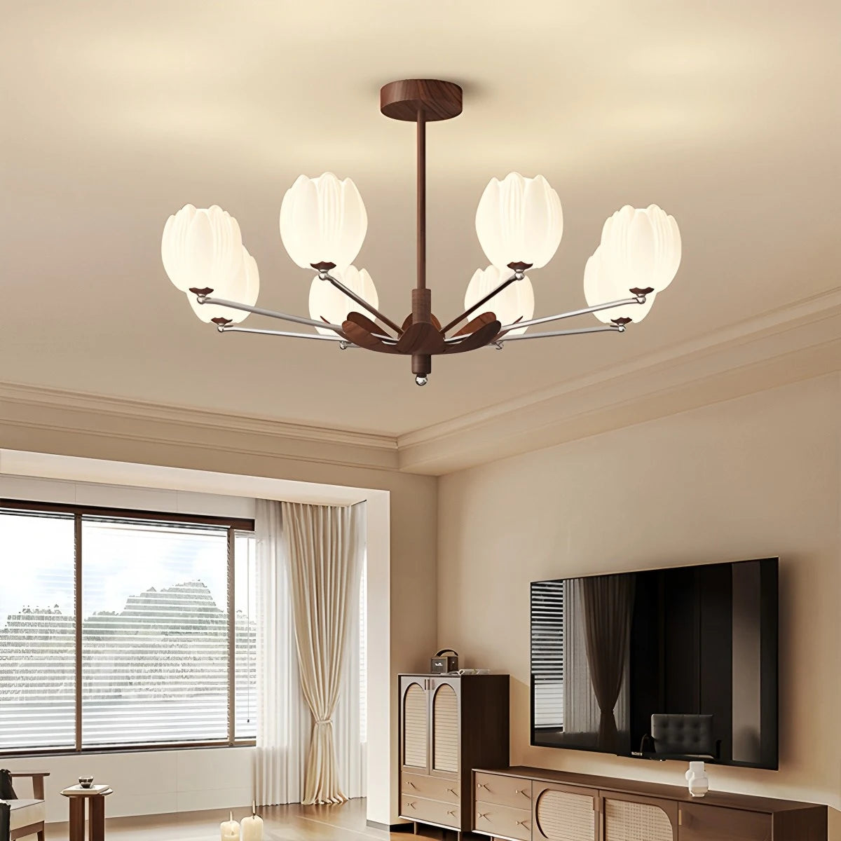 Antizer Retro Walnut Color Flower Chandelier for Living Room