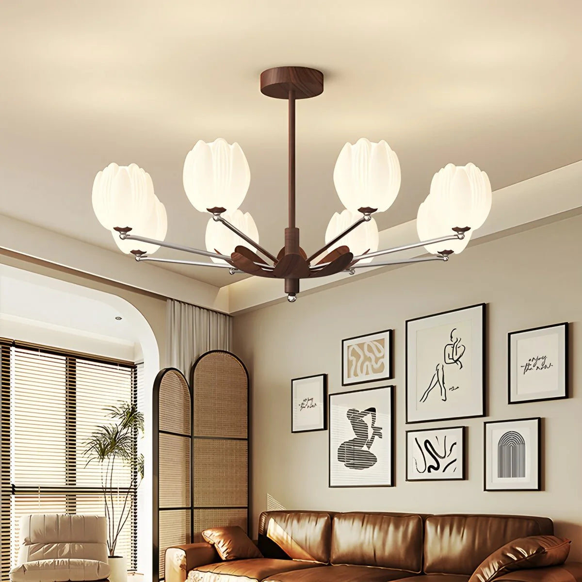 Antizer Retro Walnut Color Flower Chandelier for Living Room