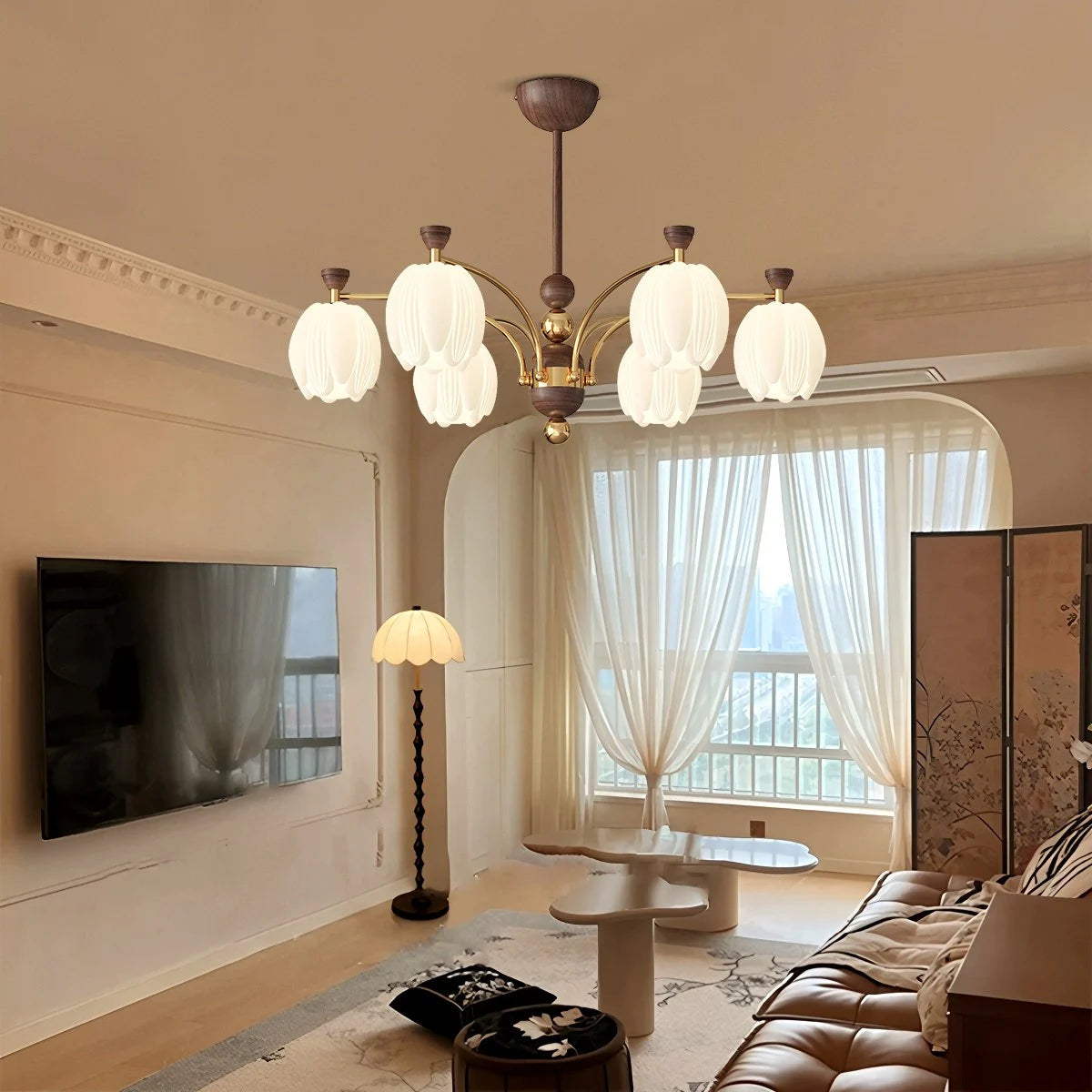 Antizer French Retro Cream Flower Bud Chandelier