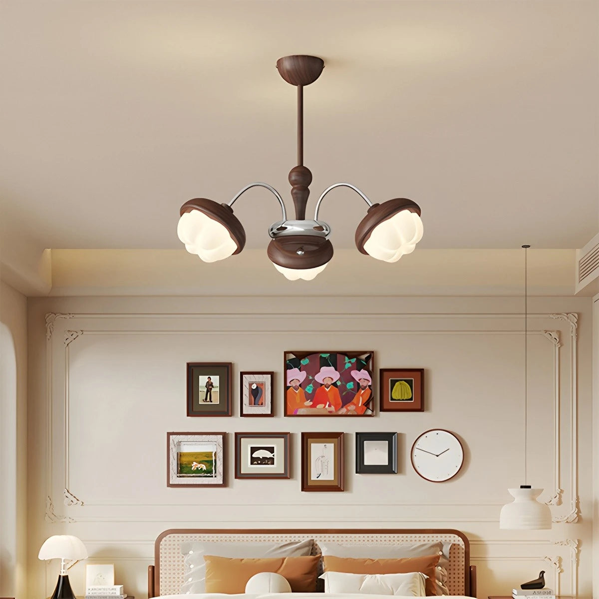 Antizer Vintage Walnut Multi-Head Chandelier for Bedroom