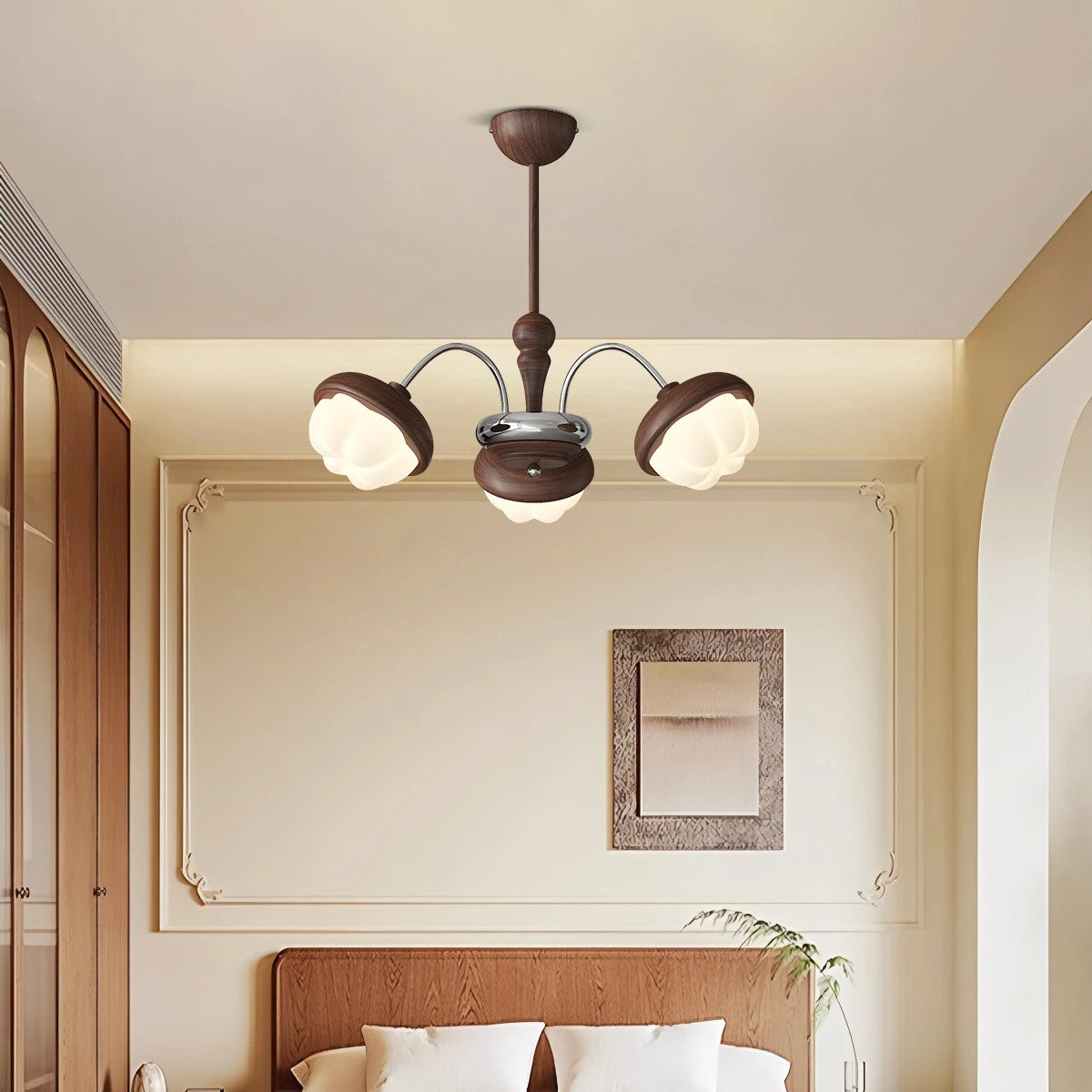 Antizer Vintage Walnut Multi-Head Chandelier for Bedroom
