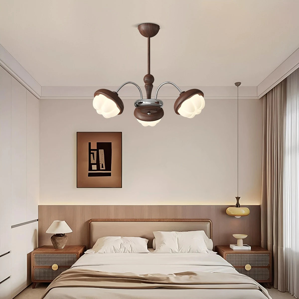 Antizer Vintage Walnut Multi-Head Chandelier for Bedroom