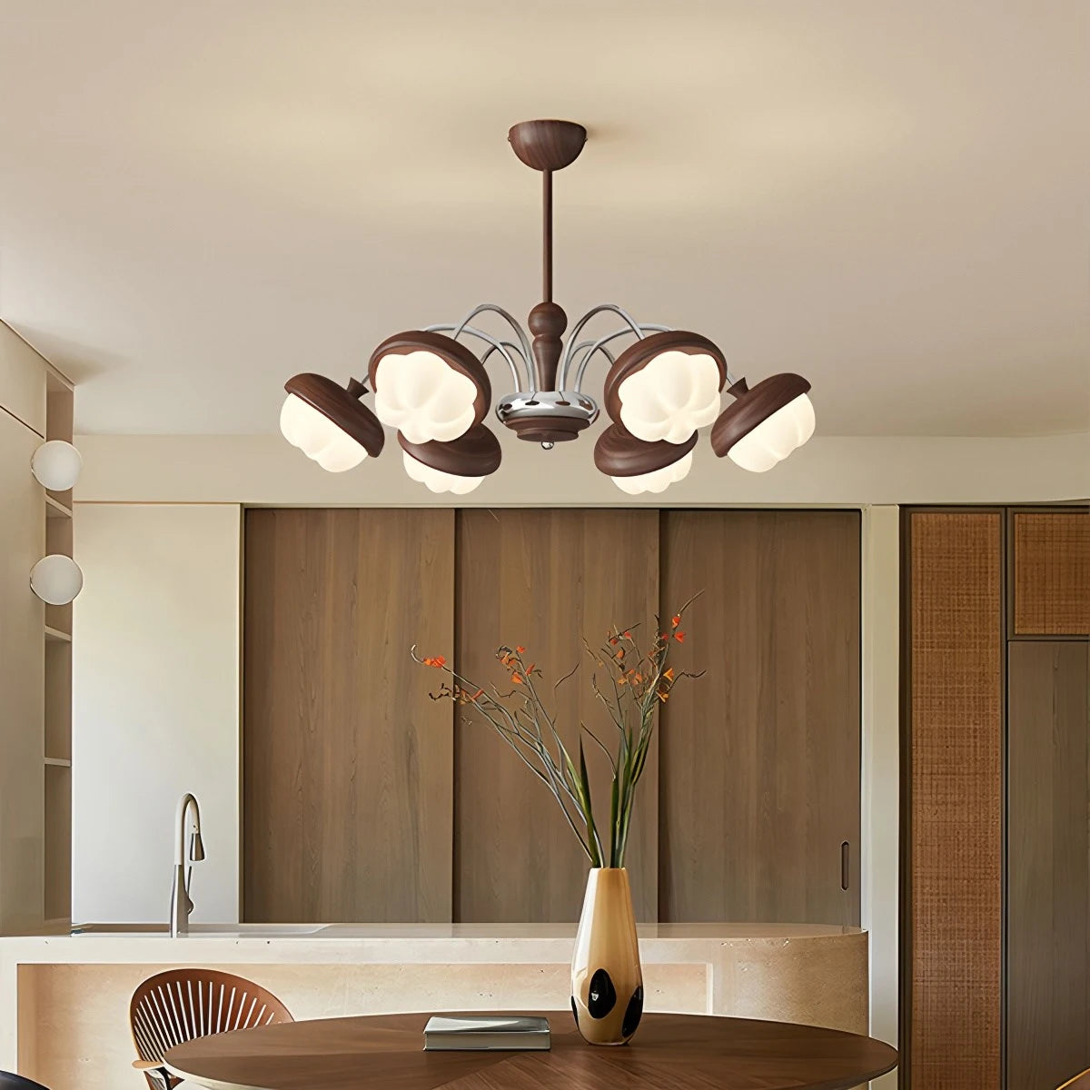 Antizer Vintage Walnut Multi-Head Chandelier for Bedroom