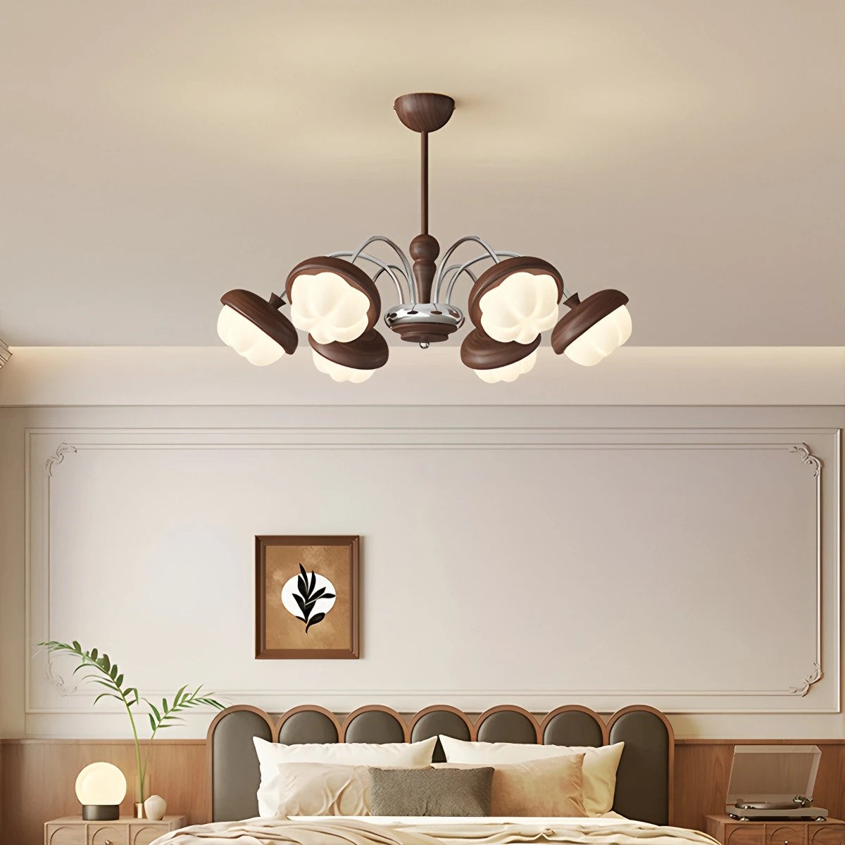 Antizer Vintage Walnut Multi-Head Chandelier for Bedroom