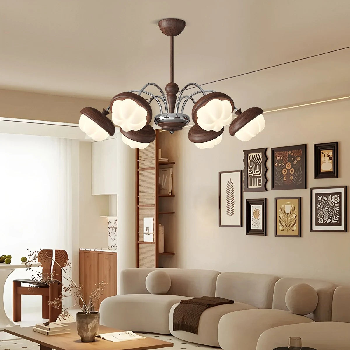Antizer Vintage Walnut Multi-Head Chandelier for Bedroom