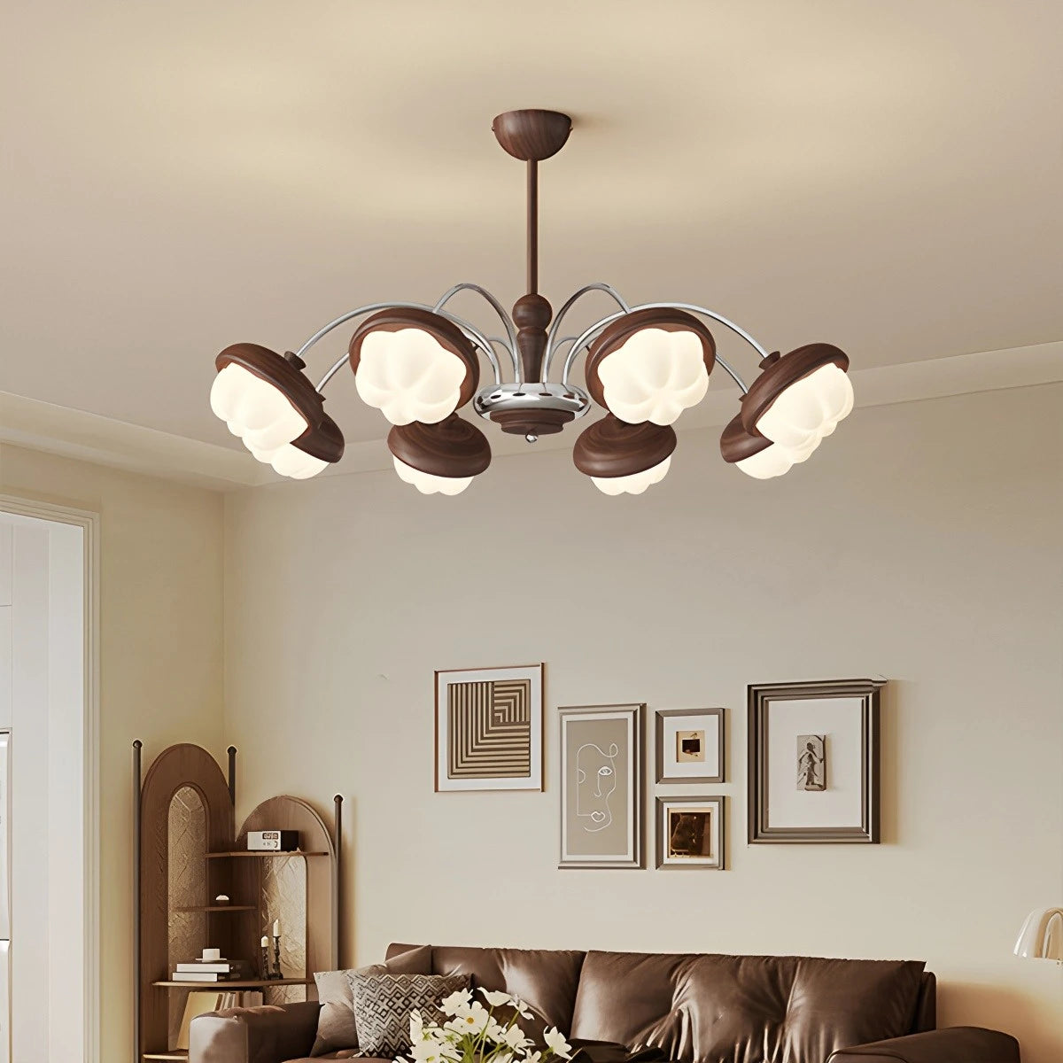 Antizer Vintage Walnut Multi-Head Chandelier for Bedroom