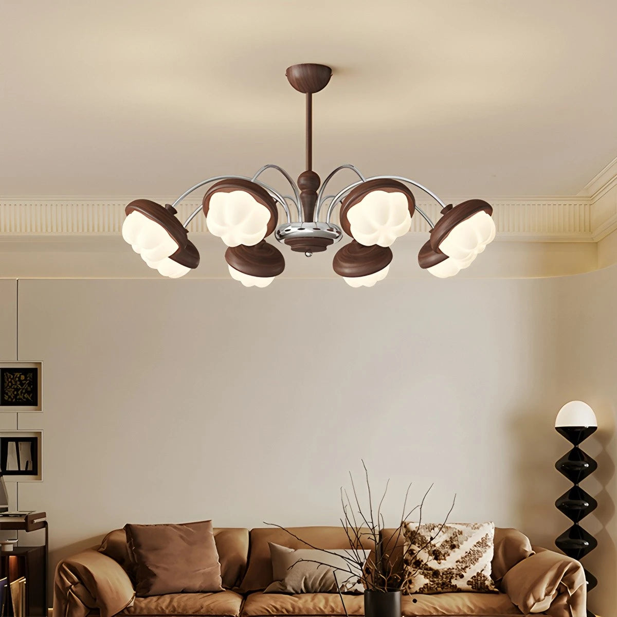 Antizer Vintage Walnut Multi-Head Chandelier for Bedroom