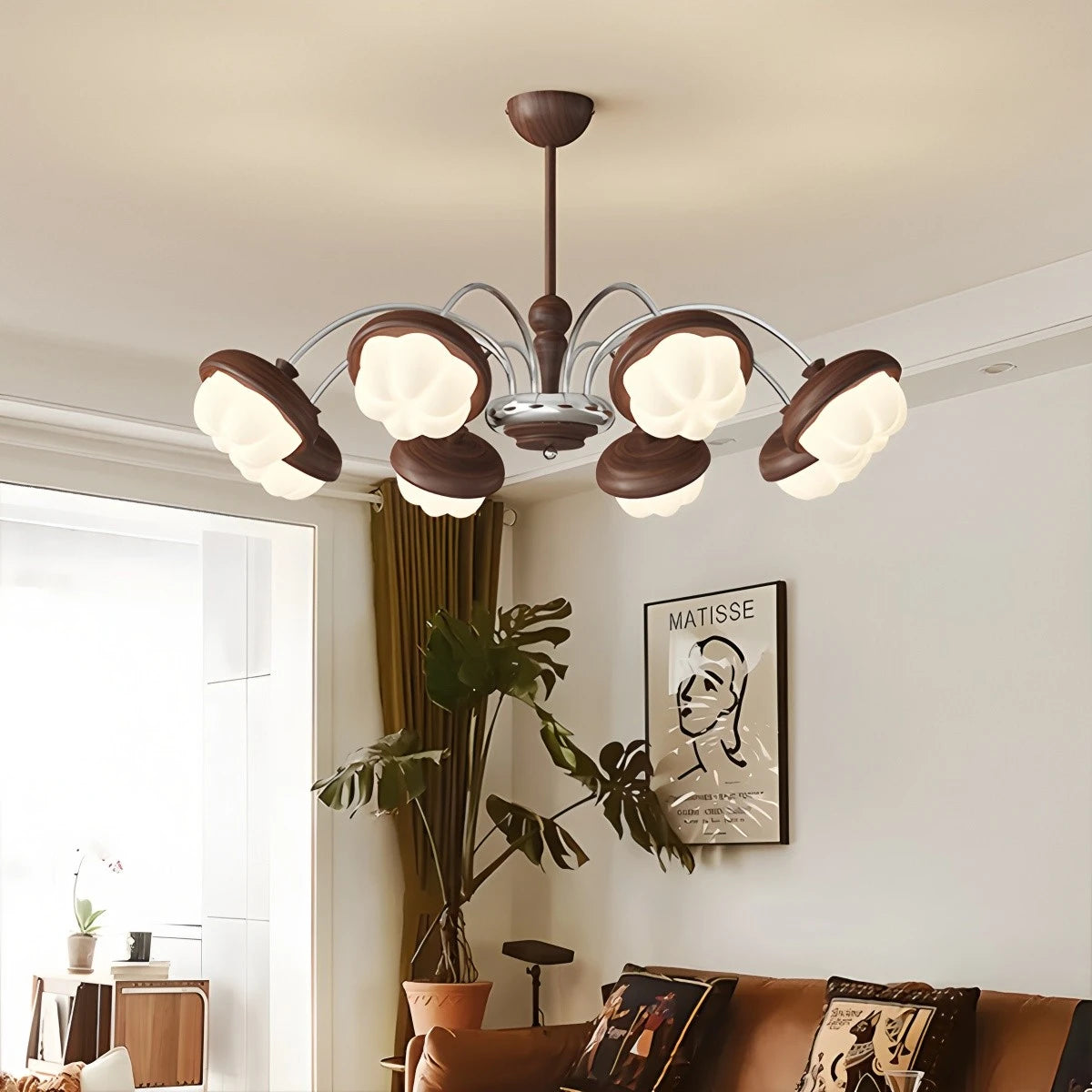 Antizer Vintage Walnut Multi-Head Chandelier for Bedroom