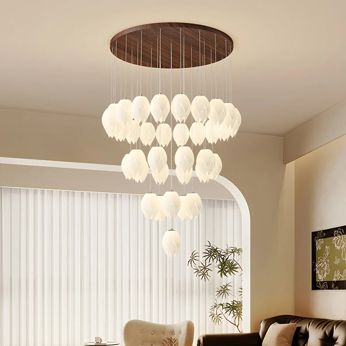 Antizer Cream Tulip Long Pendant Chandelier for Staircase