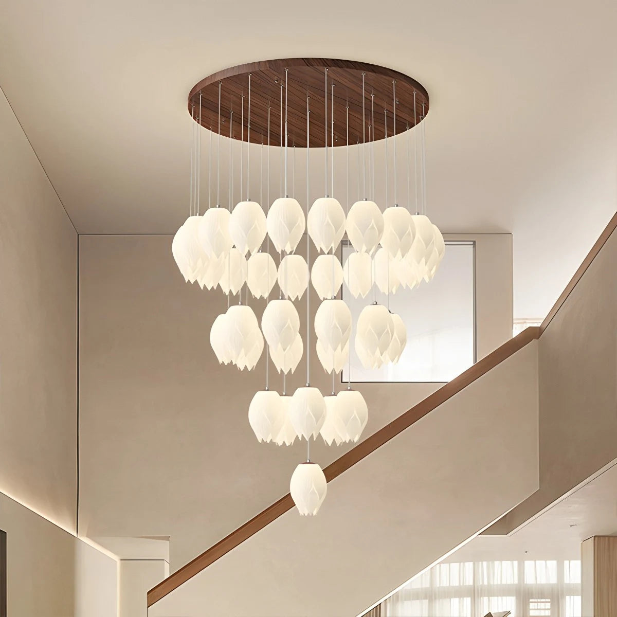 Antizer Cream Tulip Long Pendant Chandelier for Staircase