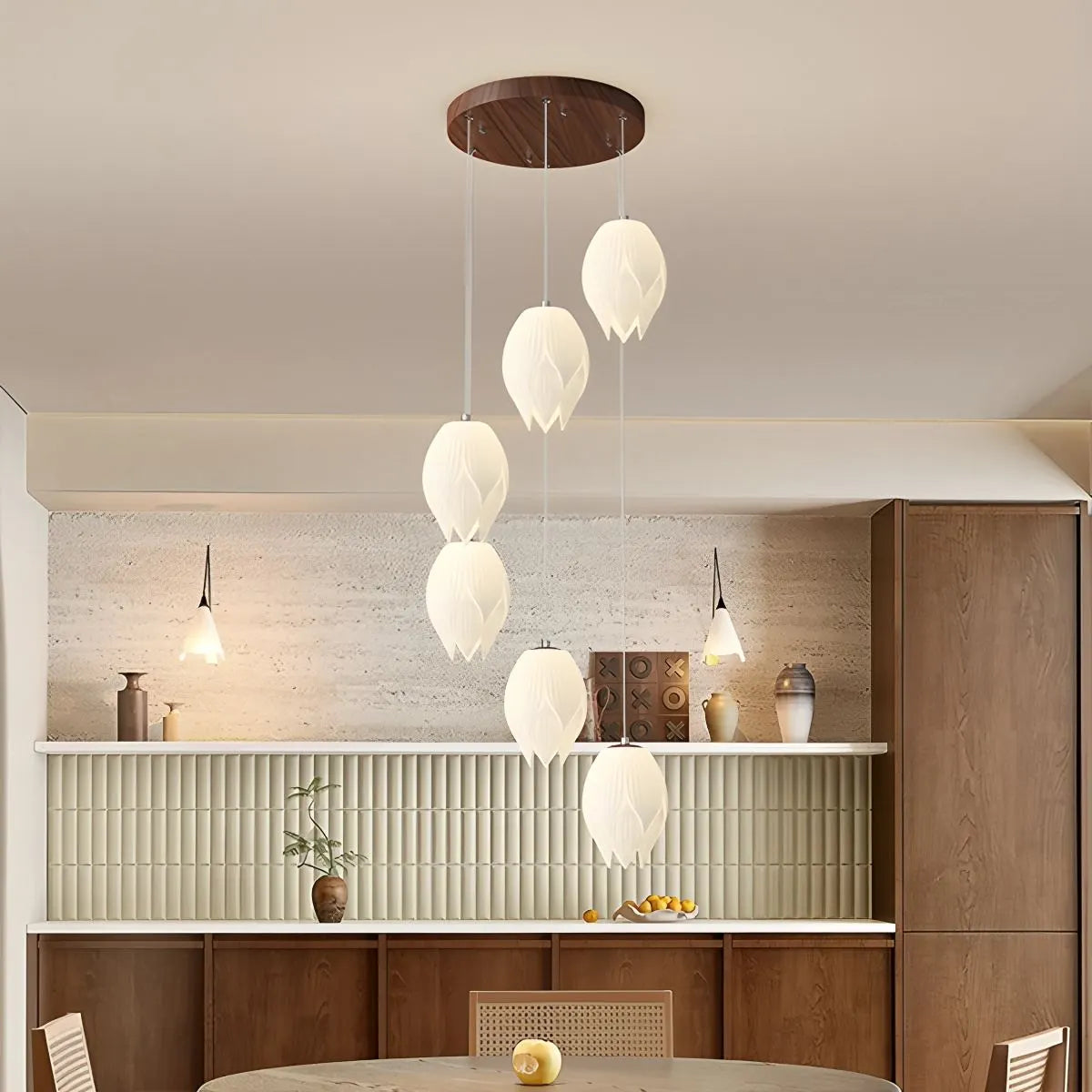 Antizer Cream Tulip Long Pendant Chandelier for Staircase