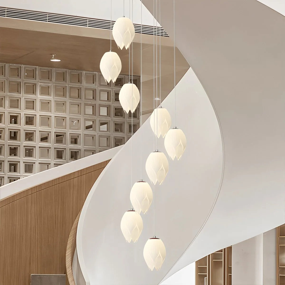 Antizer Cream Tulip Long Pendant Chandelier for Staircase