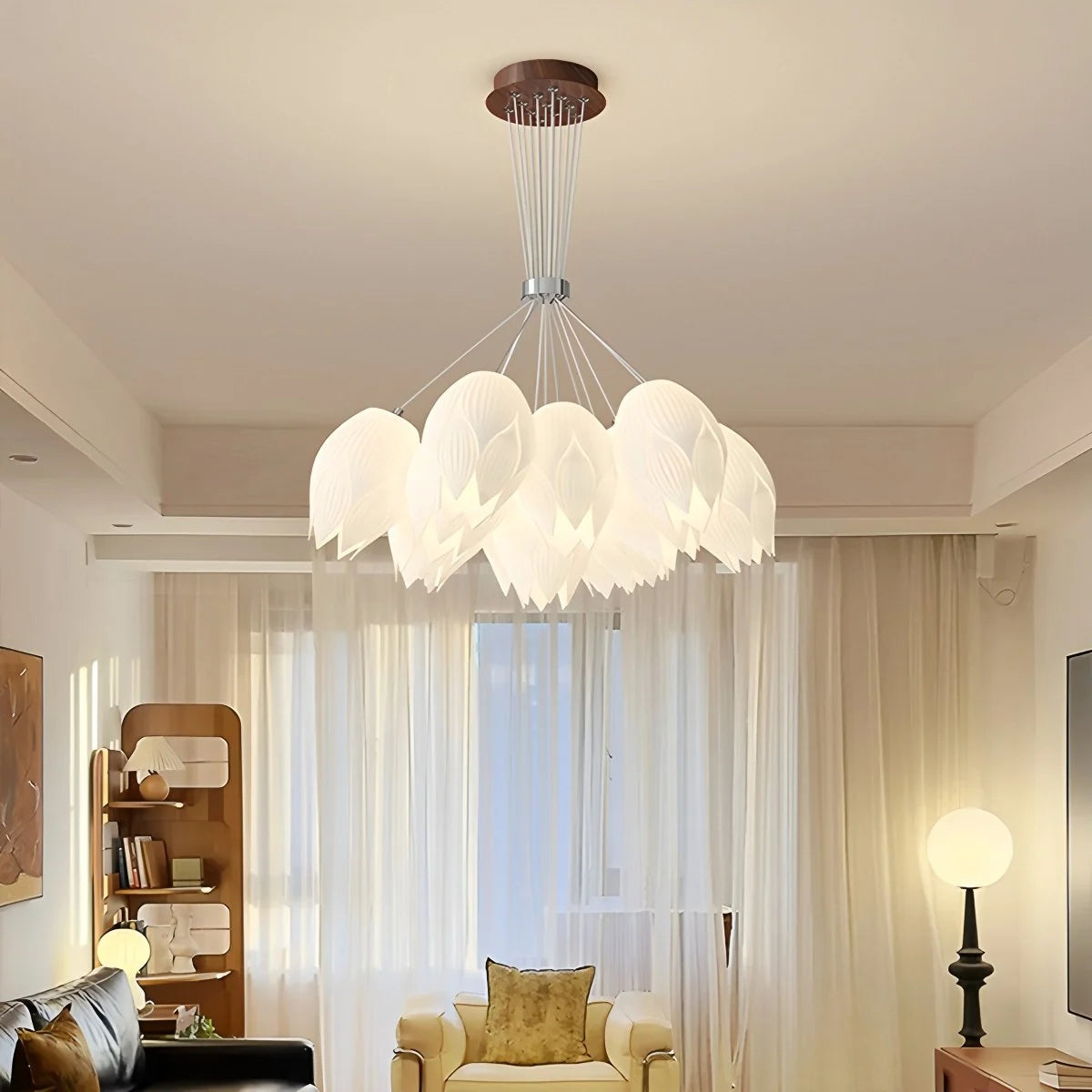 Antizer Cream Tulip Long Pendant Chandelier for Staircase