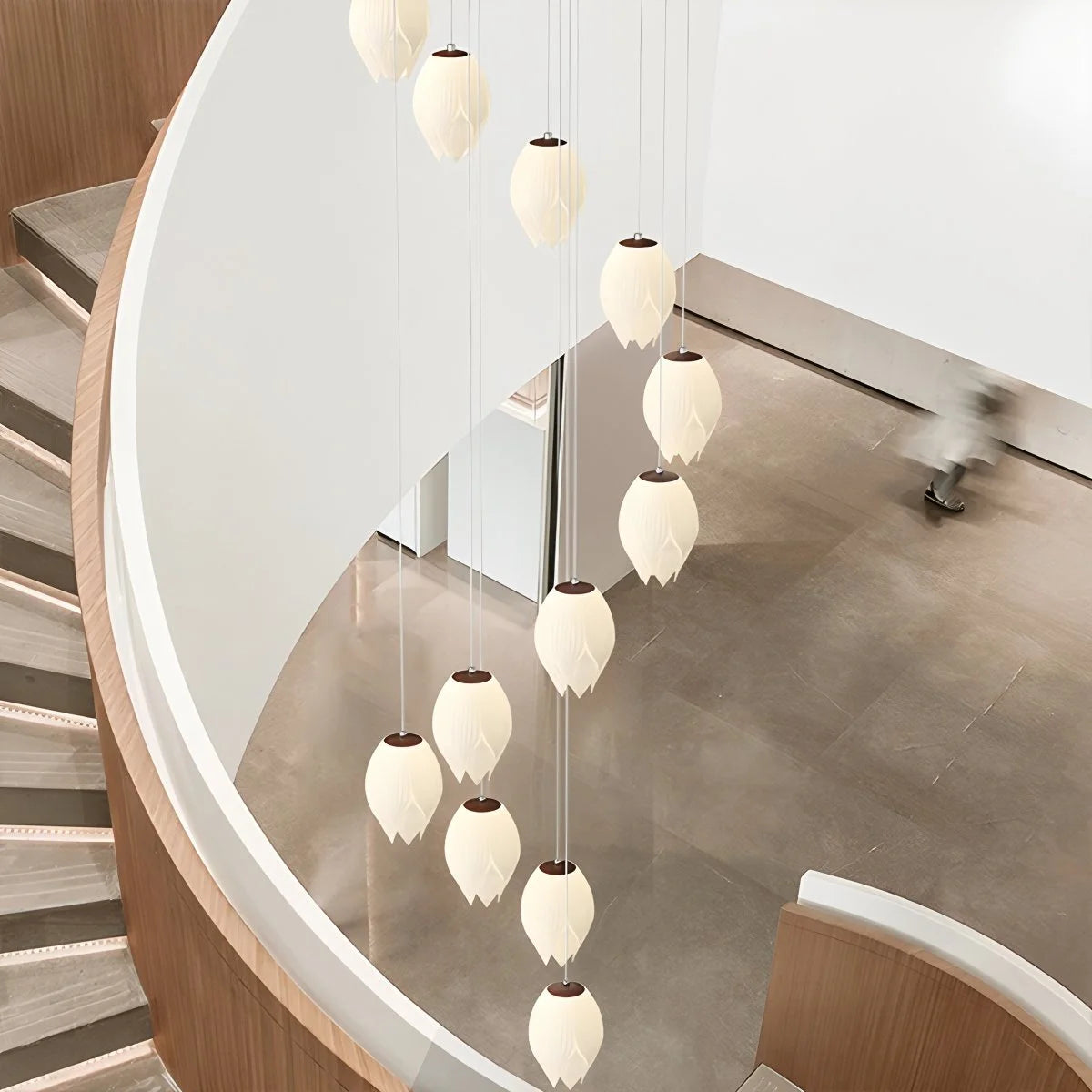 Antizer Cream Tulip Long Pendant Chandelier for Staircase