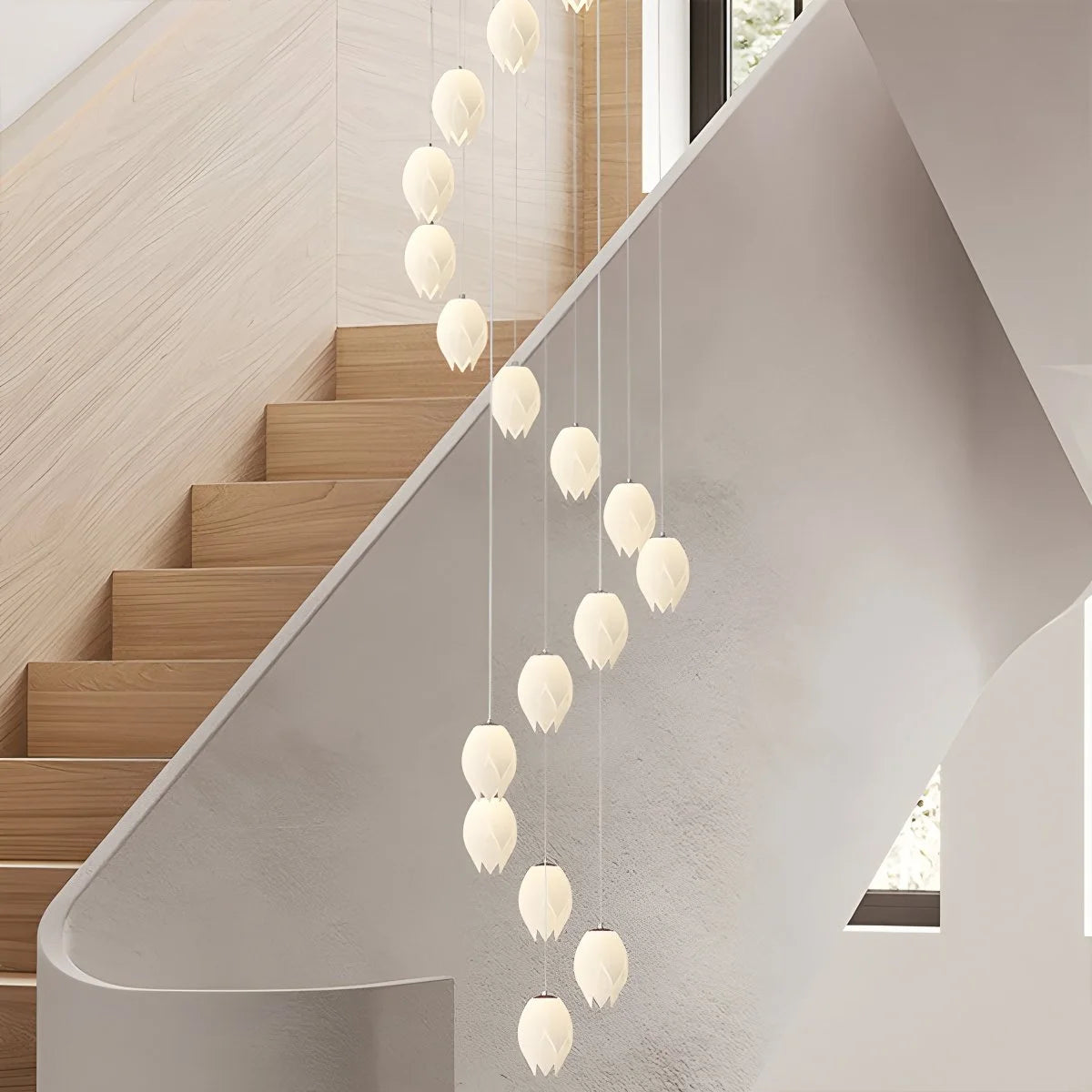 Antizer Cream Tulip Long Pendant Chandelier for Staircase