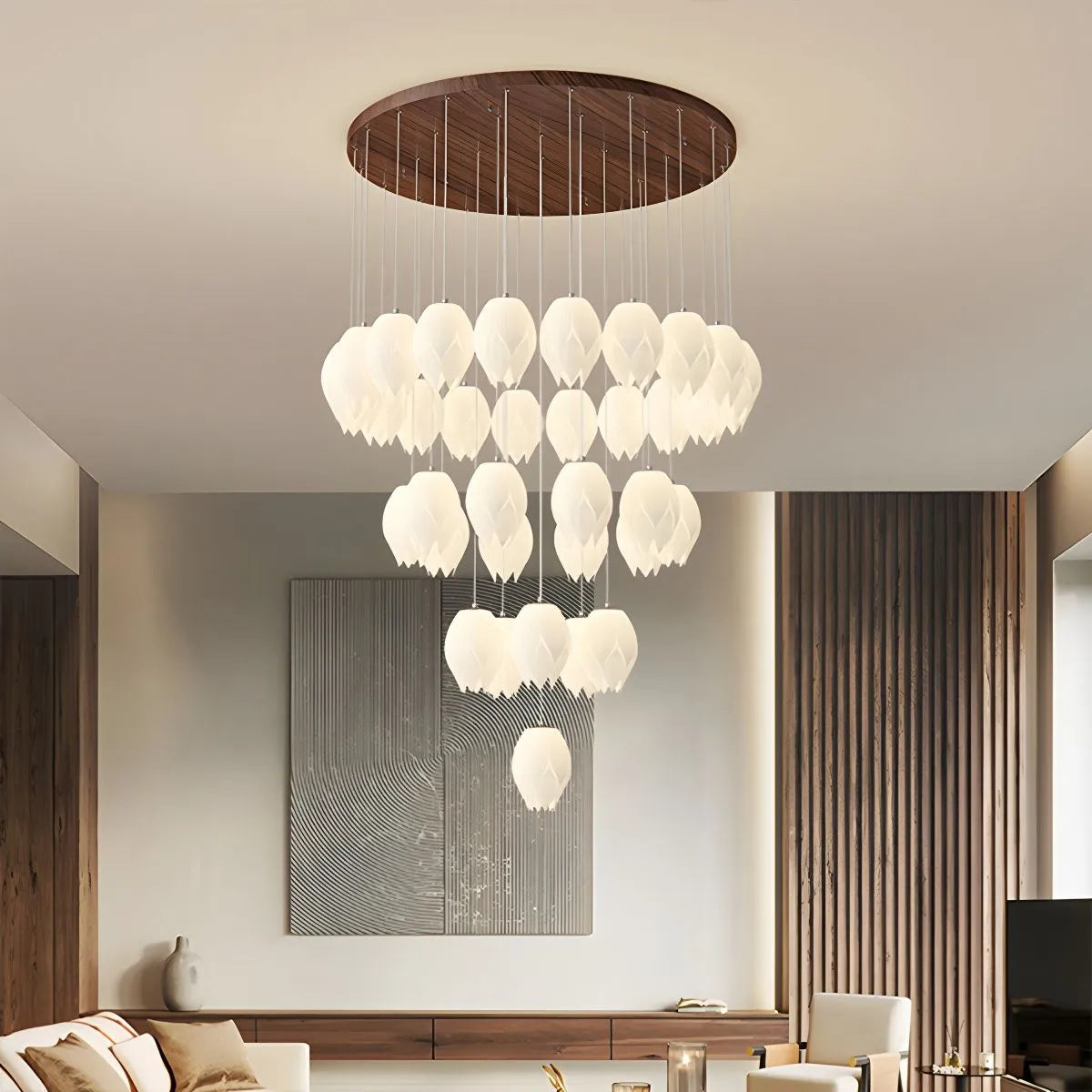 Antizer Cream Tulip Long Pendant Chandelier for Staircase