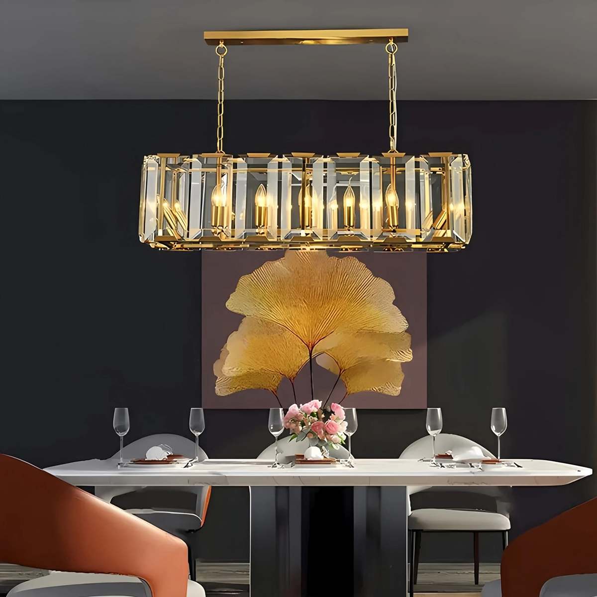 Antizer Rectangular Glass Chandelier