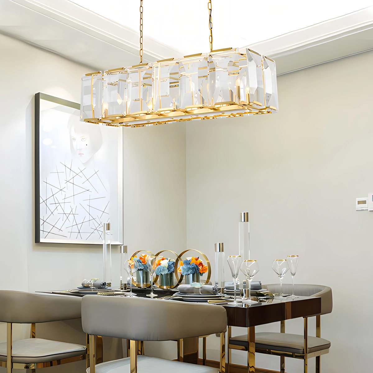 Antizer Rectangular Glass Chandelier