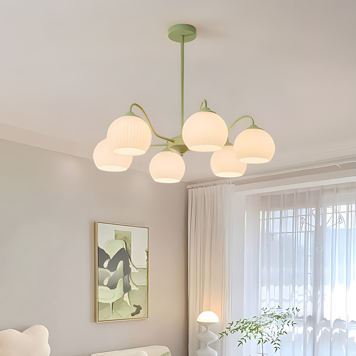 Ribbed Glass Matcha Chandelier