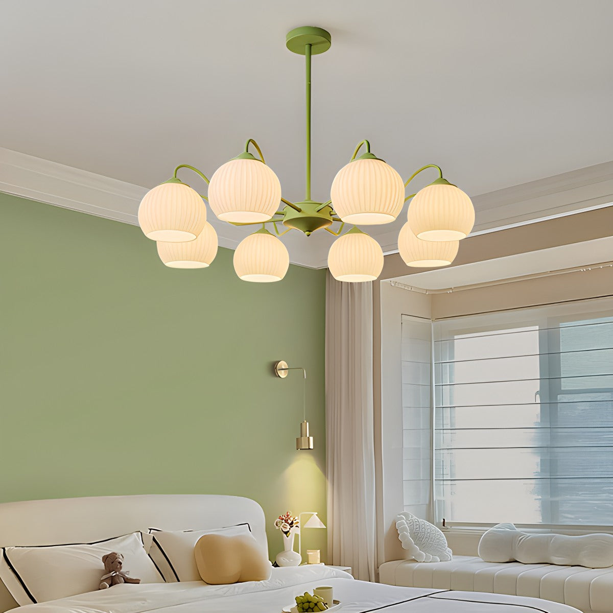 Ribbed Glass Matcha Chandelier