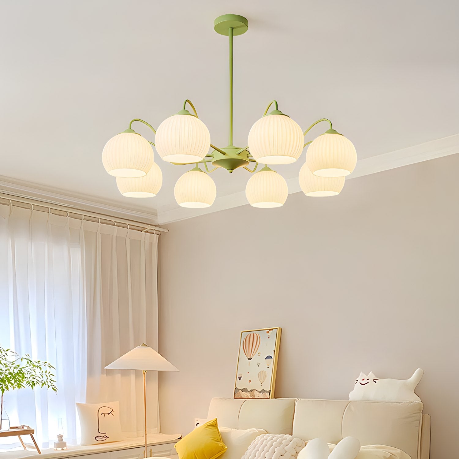 Ribbed Glass Matcha Chandelier