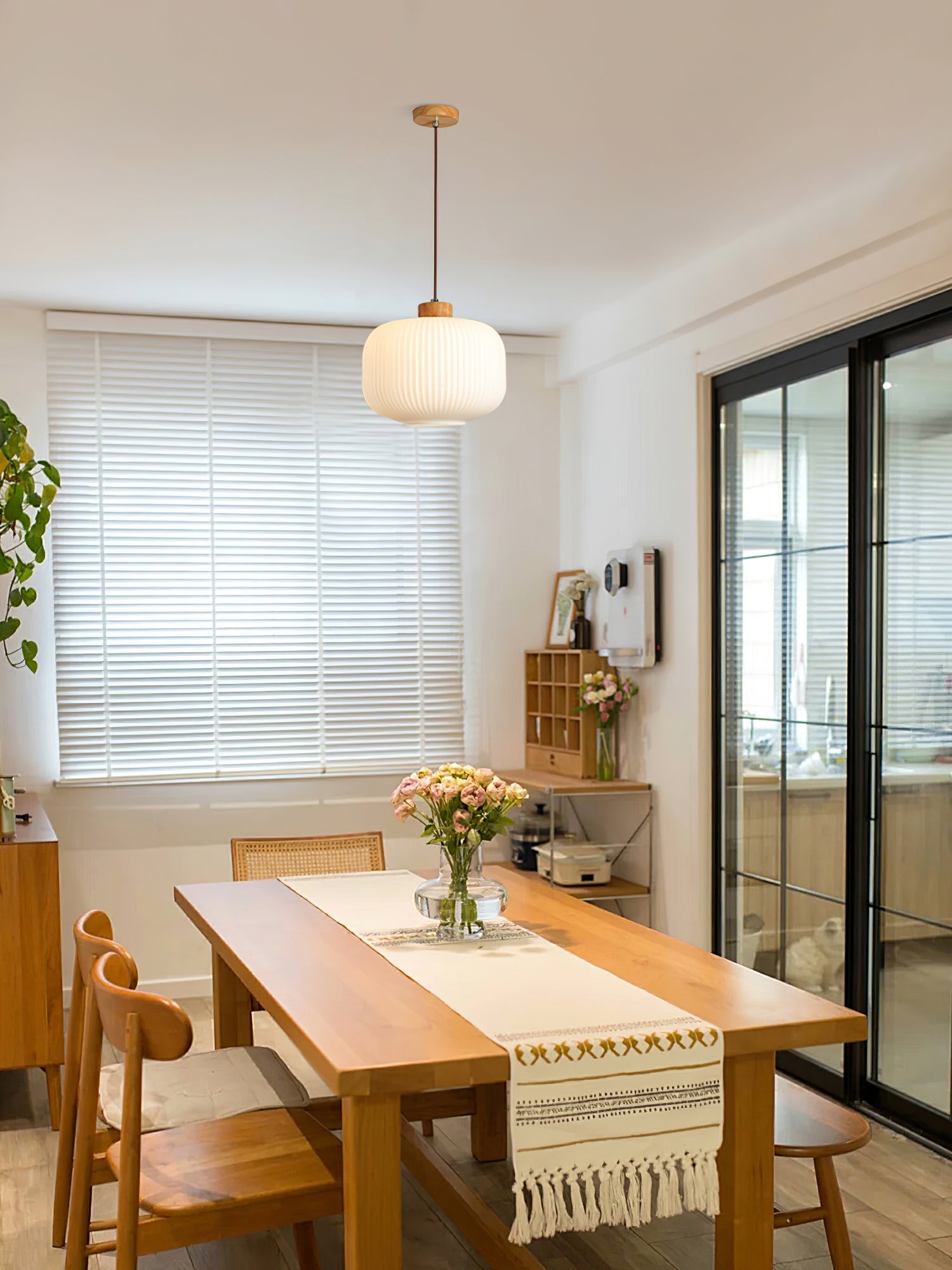 Modern Wood & Glass Rime Pendant Lamp: Acorn Design, Soft Diffused Light