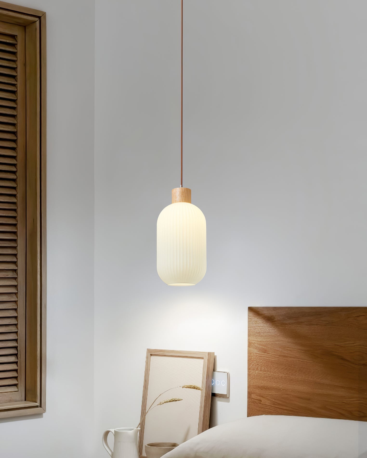 Modern Wood & Glass Rime Pendant Lamp: Acorn Design, Soft Diffused Light