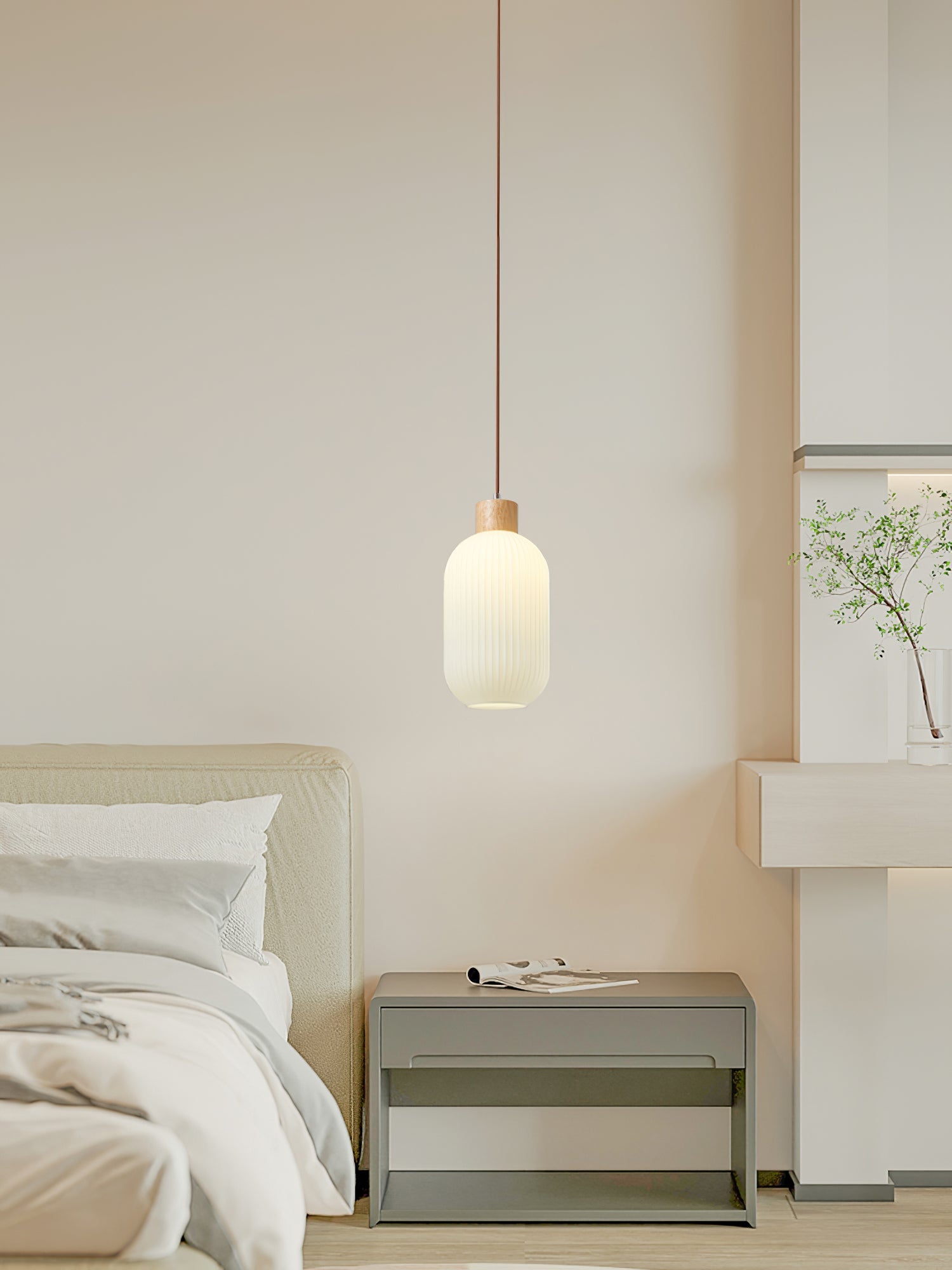 Modern Wood & Glass Rime Pendant Lamp: Acorn Design, Soft Diffused Light