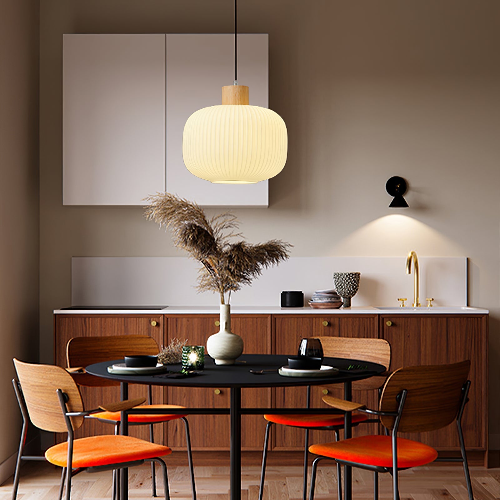 Modern Wood & Glass Rime Pendant Lamp: Acorn Design, Soft Diffused Light
