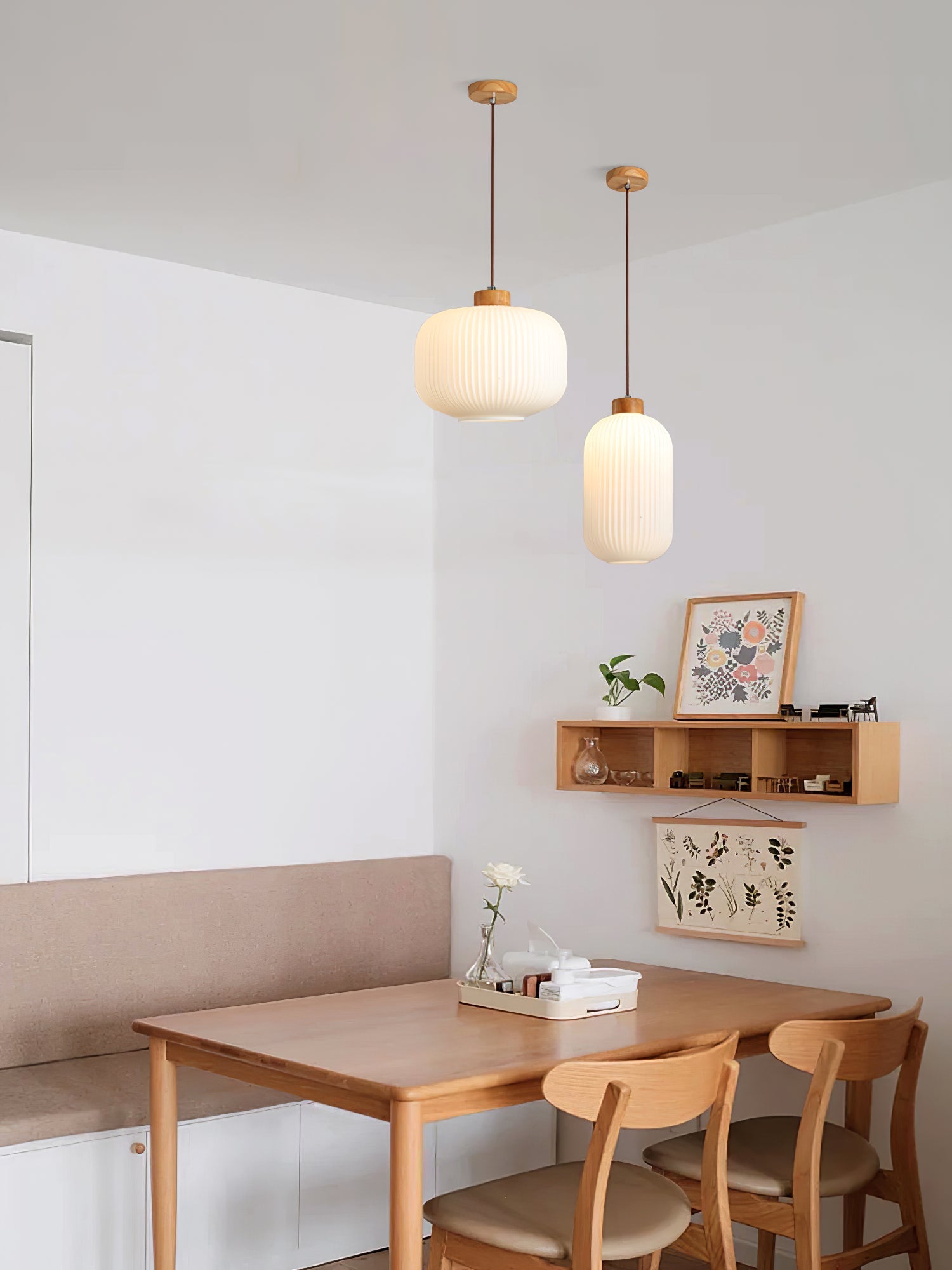 Modern Wood & Glass Rime Pendant Lamp: Acorn Design, Soft Diffused Light