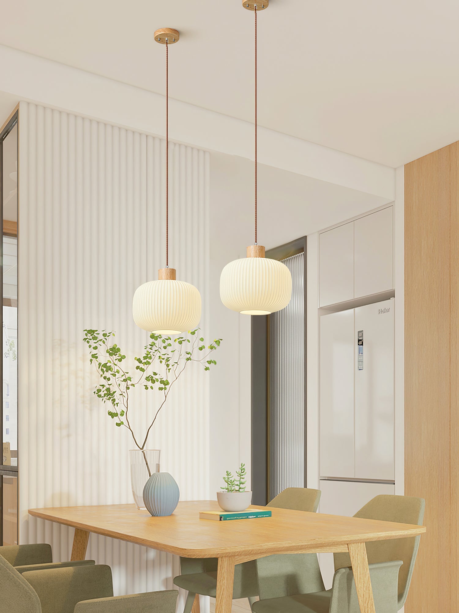Modern Wood & Glass Rime Pendant Lamp: Acorn Design, Soft Diffused Light