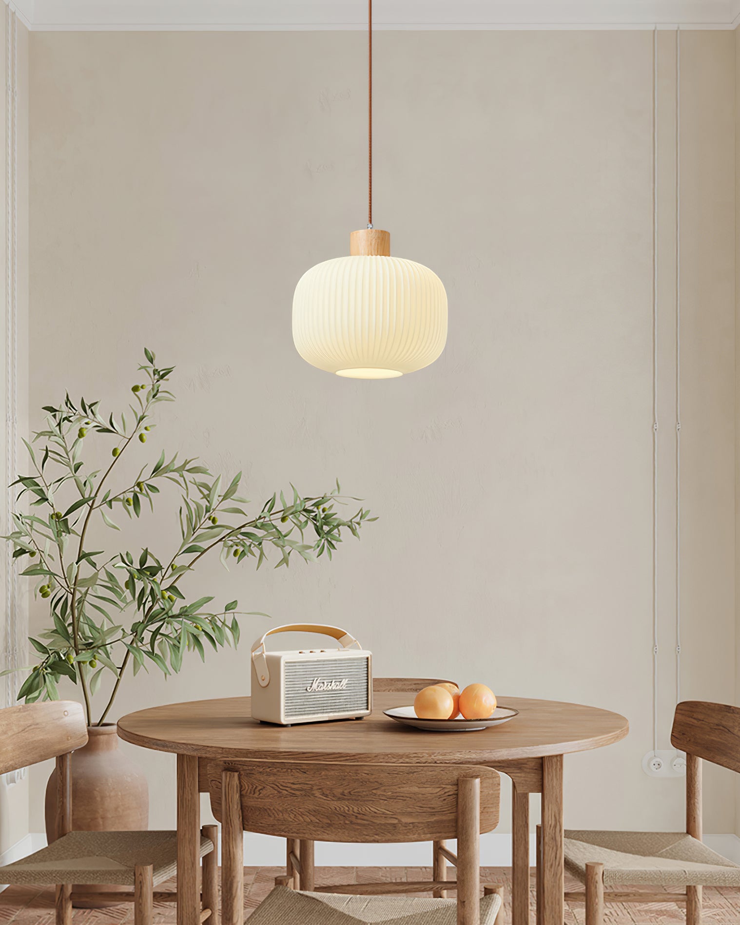 Modern Wood & Glass Rime Pendant Lamp: Acorn Design, Soft Diffused Light